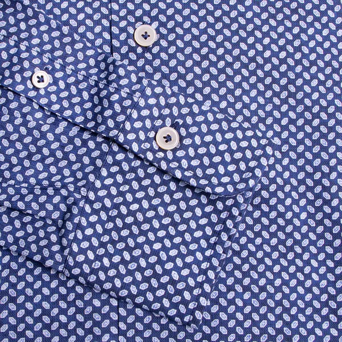 Navy Patterned Italian Long Sleeve Shirt L/S SHIRTS Robert Old   