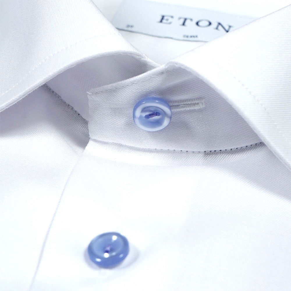 White Floral Trim Signature Twill Slim Fit Shirt  Eton   