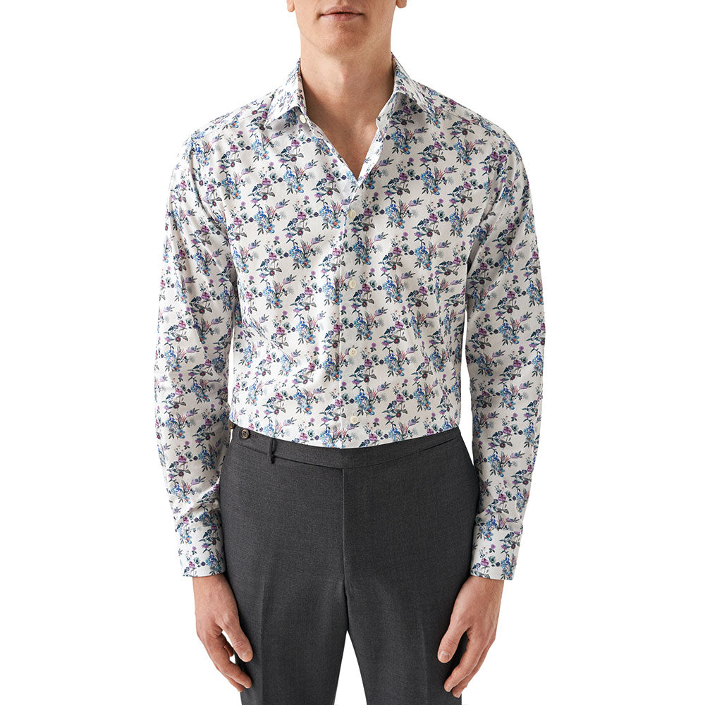 Light Blue Floral Twill Slim Fit Shirt  Eton   