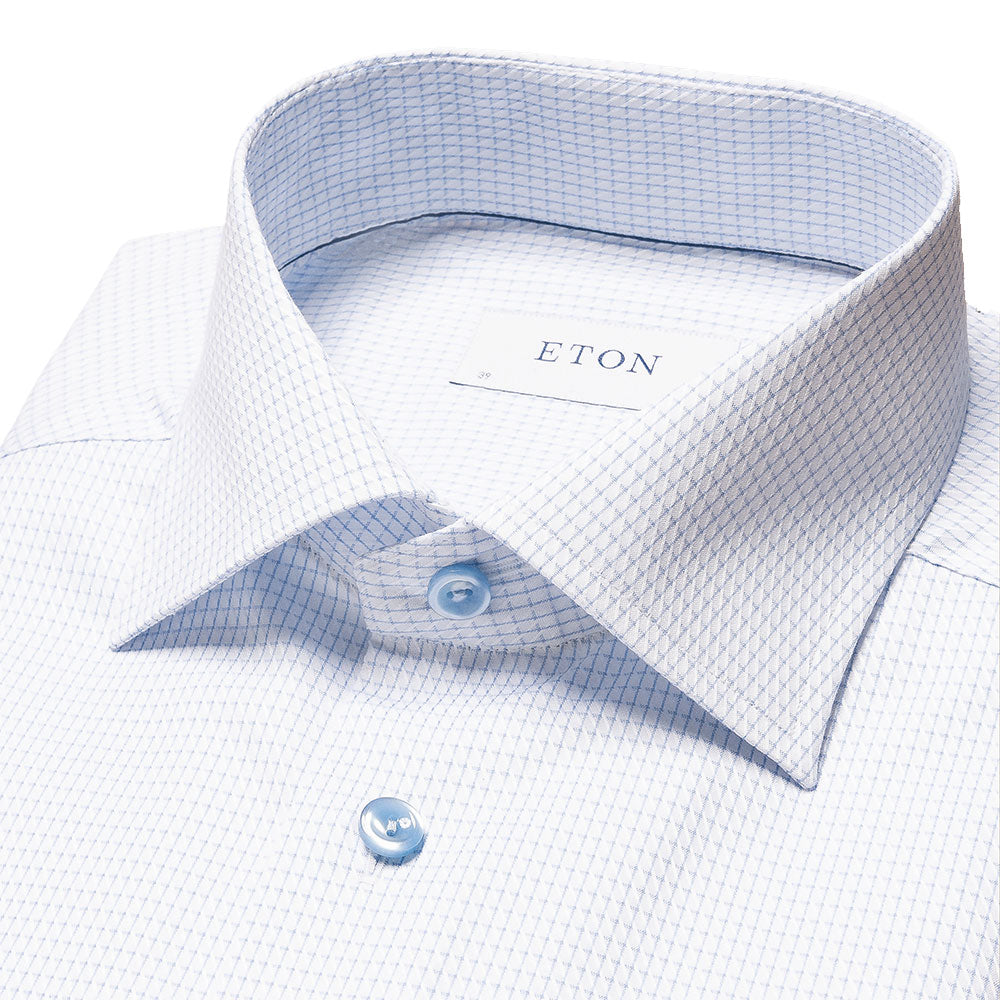 Light Blue Micro Check Signature Twill Shirt  Eton   