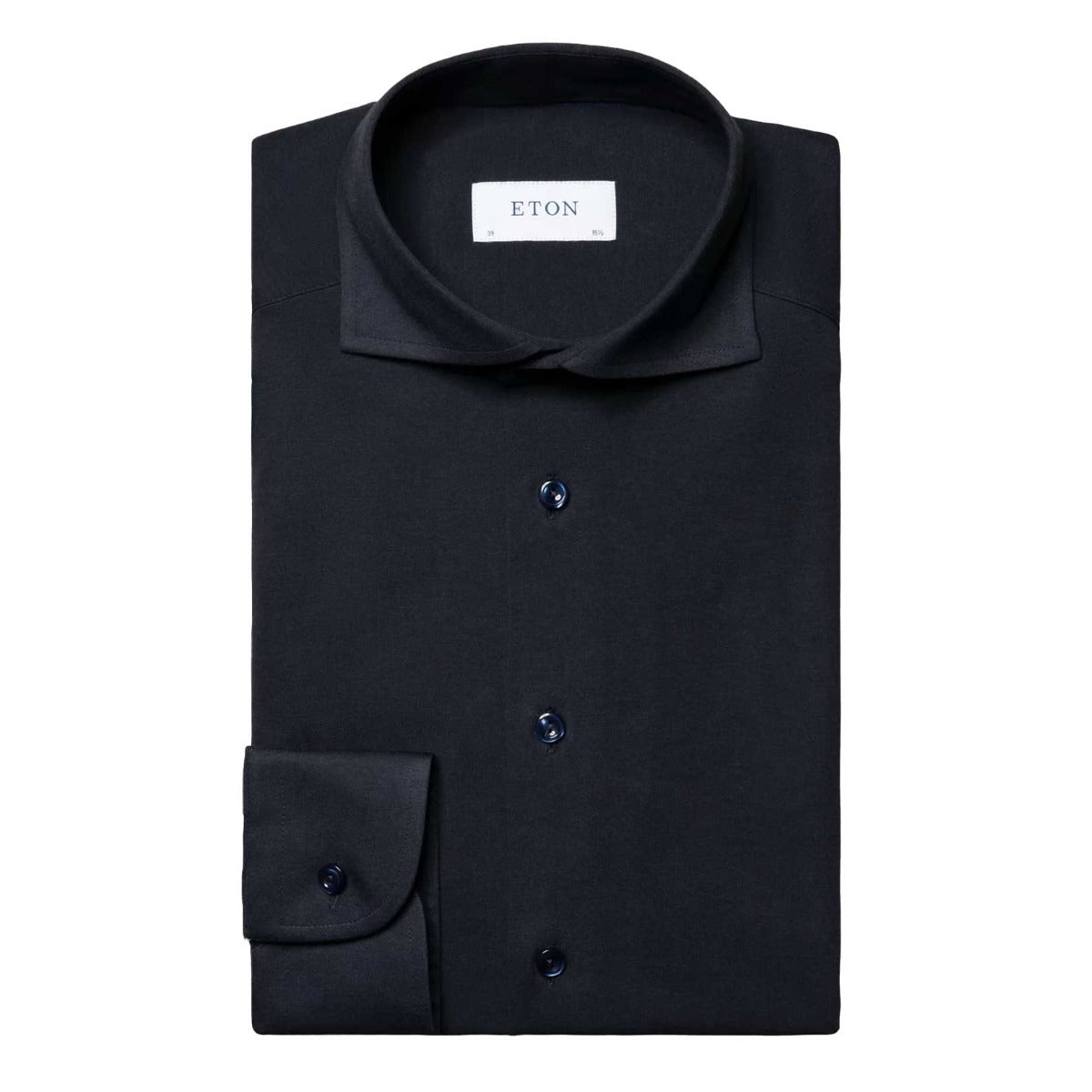 Navy Cotton Four-Way Stretch Long Sleeve Shirt  Eton   