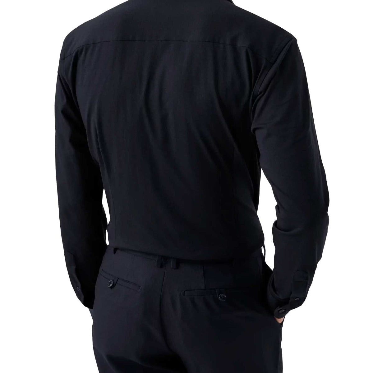 Navy Cotton Four-Way Stretch Long Sleeve Shirt  Eton   