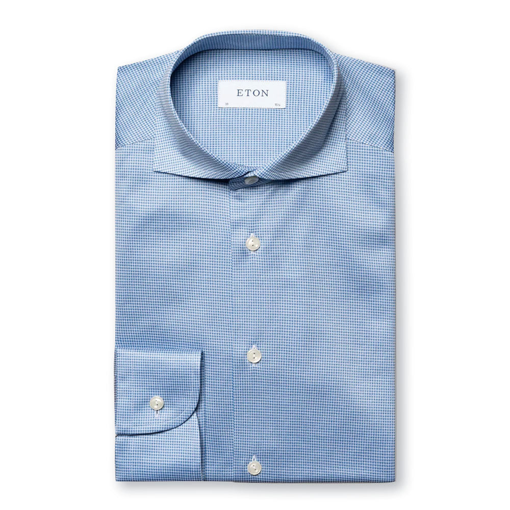 Blue Check King Knit Slim Fit Shirt  Eton   