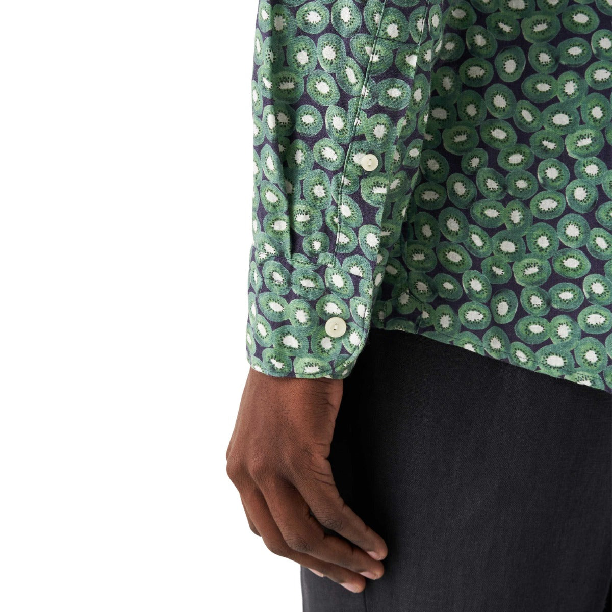 Green Kiwi Print Linen Shirt L/S SHIRTS Eton   