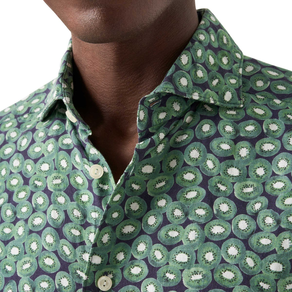 Green Kiwi Print Linen Shirt L/S SHIRTS Eton   