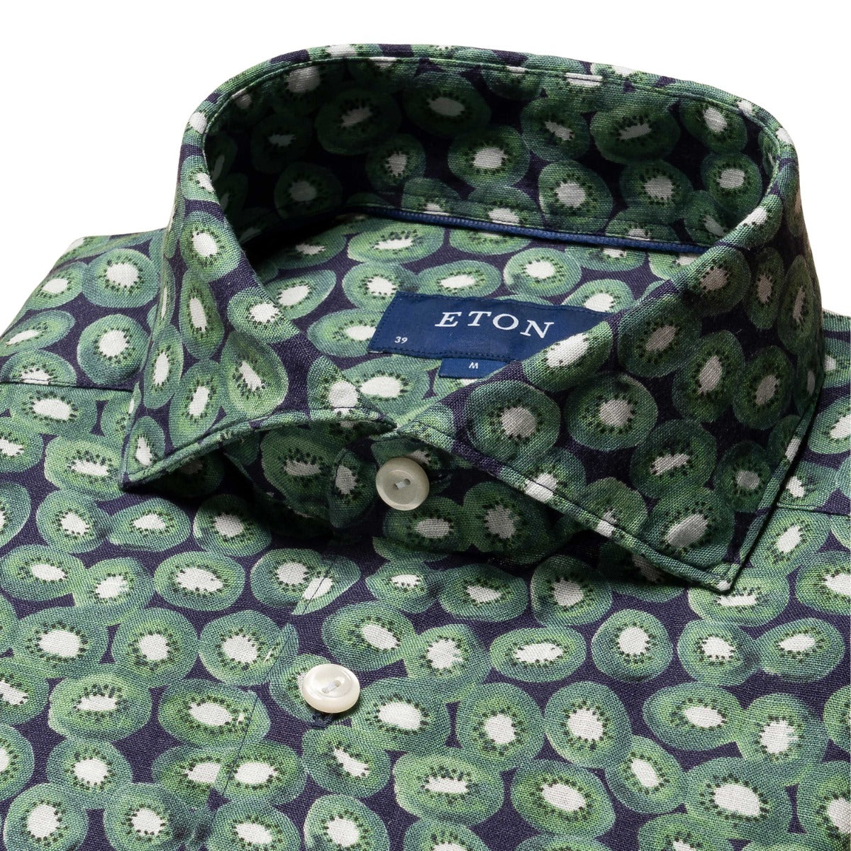 Green Kiwi Print Linen Shirt L/S SHIRTS Eton   