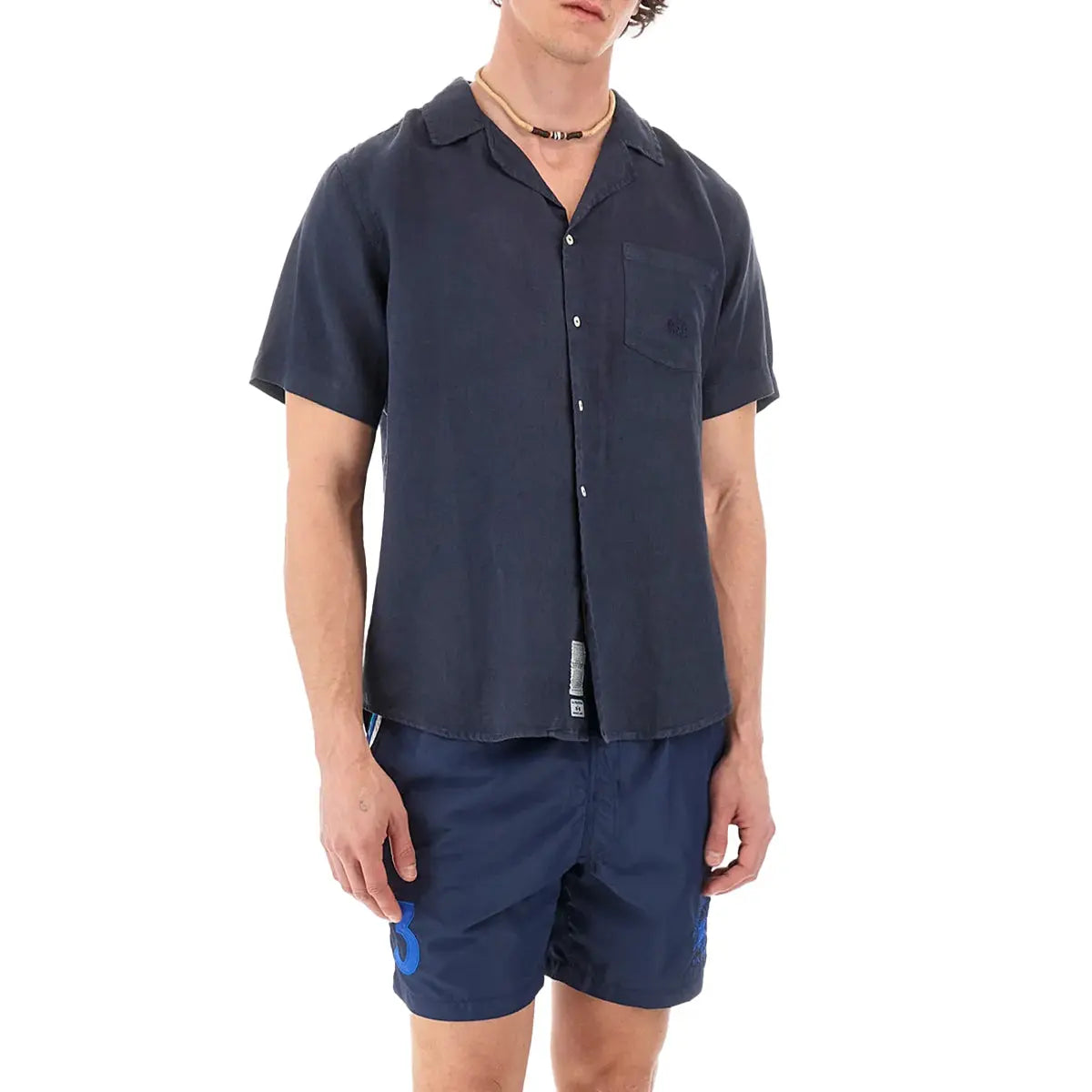 Navy Linen Short-sleeved Shirt S/S SHIRTS La Martina   