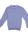 Striped Blue Cashmere Linen Crewneck Sweater  FEDELI   