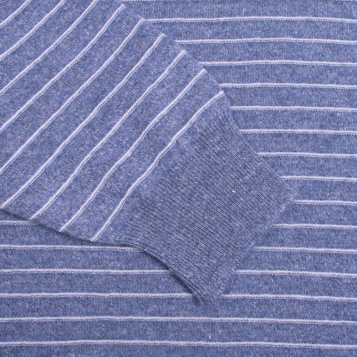 Striped Blue Cashmere Linen Crewneck Sweater  FEDELI   