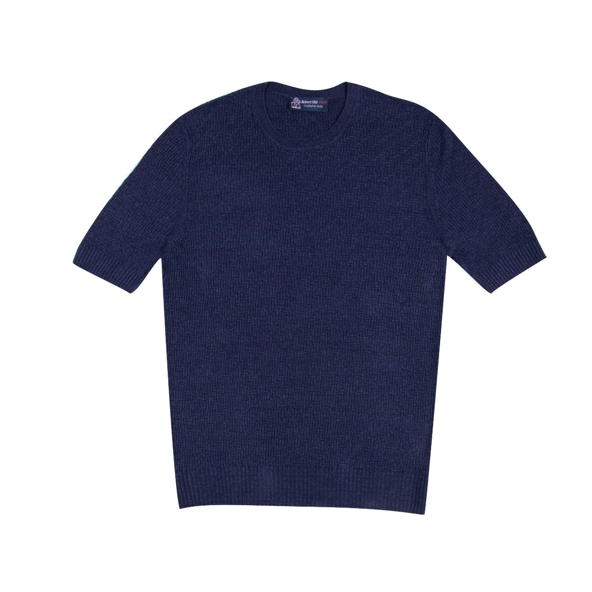 Navy Chevron Knit Short Sleeve T-shirt  Robert Old   