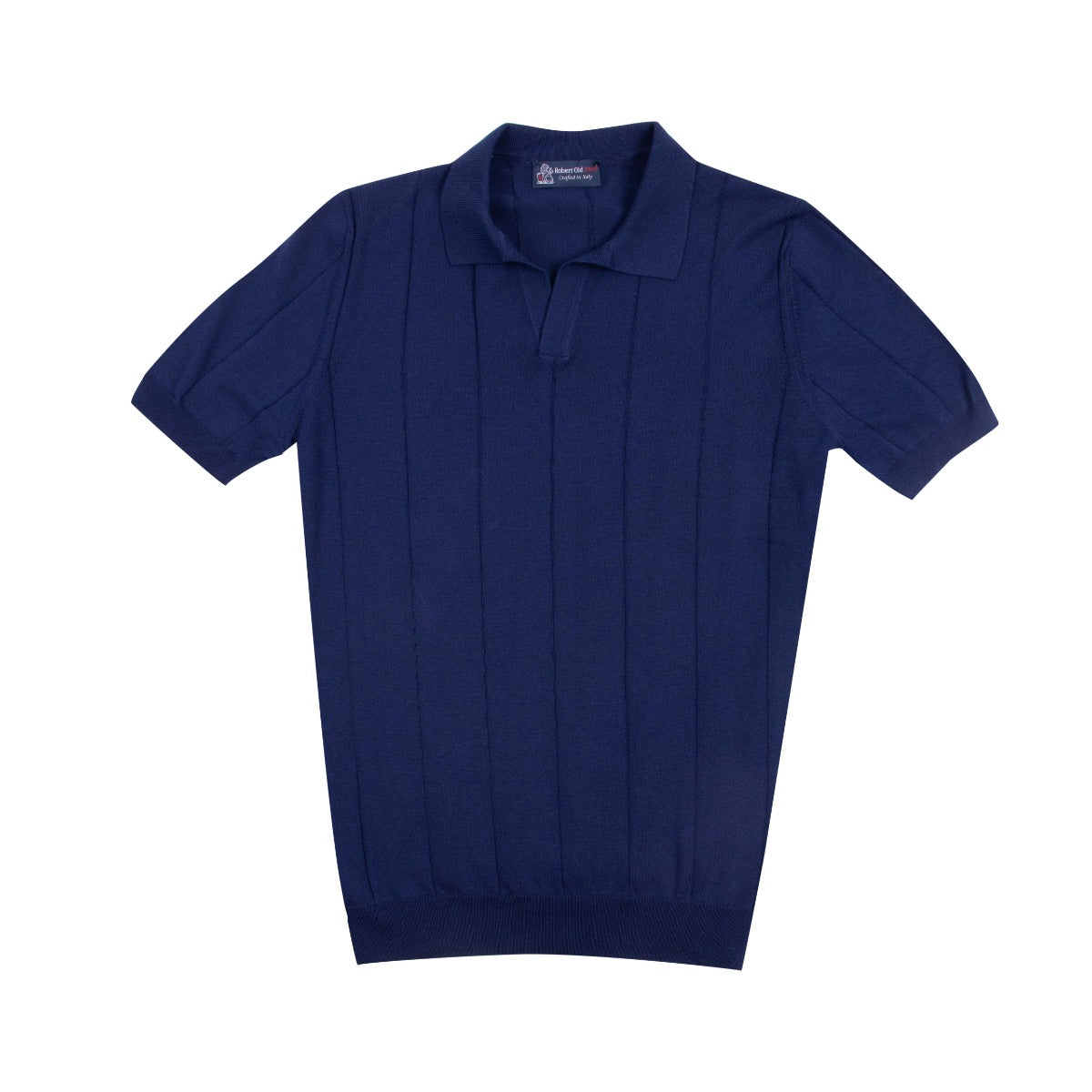 Navy 100% Cotton Wide-Ribbed Polo Shirt  Robert Old   