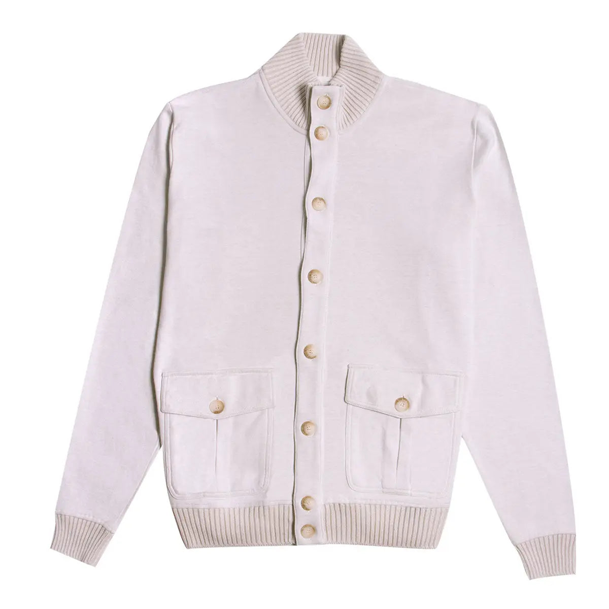 Cream Cotton Bomber Sweater KNITWEAR Robert Old   