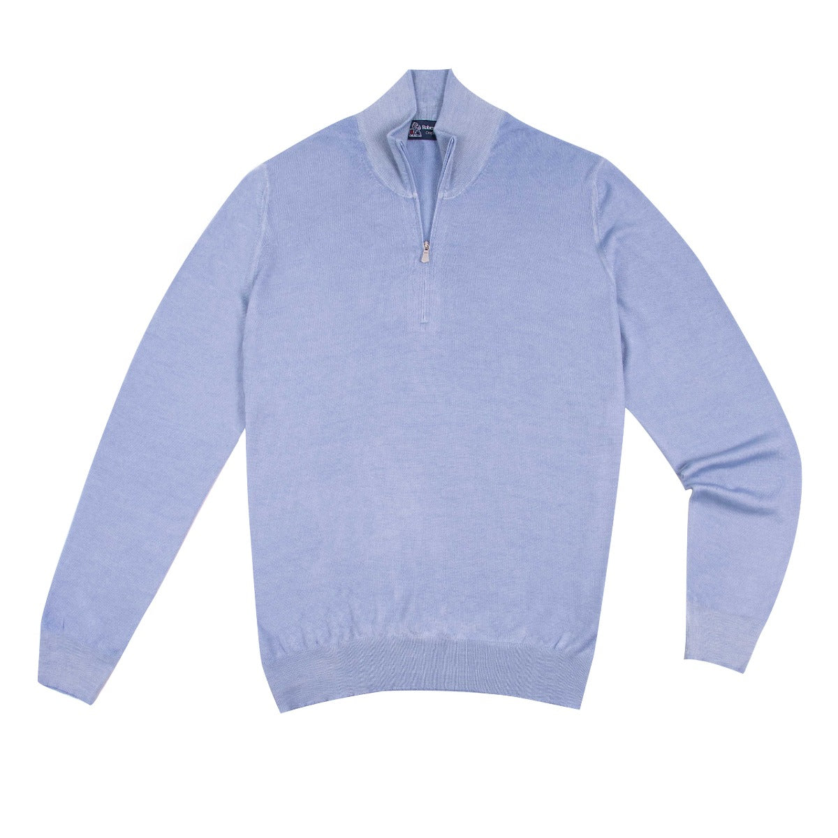 Light Blue 100% Virgin Wool Long Sleeve Zip Neck Knit  Robert Old   