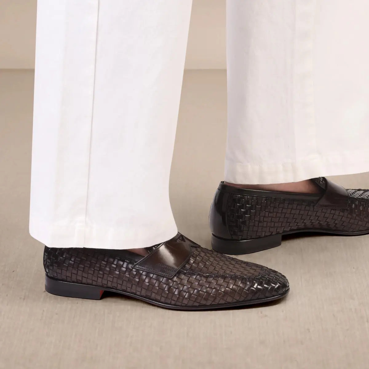 Brown Woven Leather Loafer SHOES Santoni   