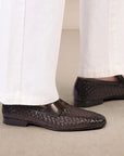 Brown Woven Leather Loafer SHOES Santoni   