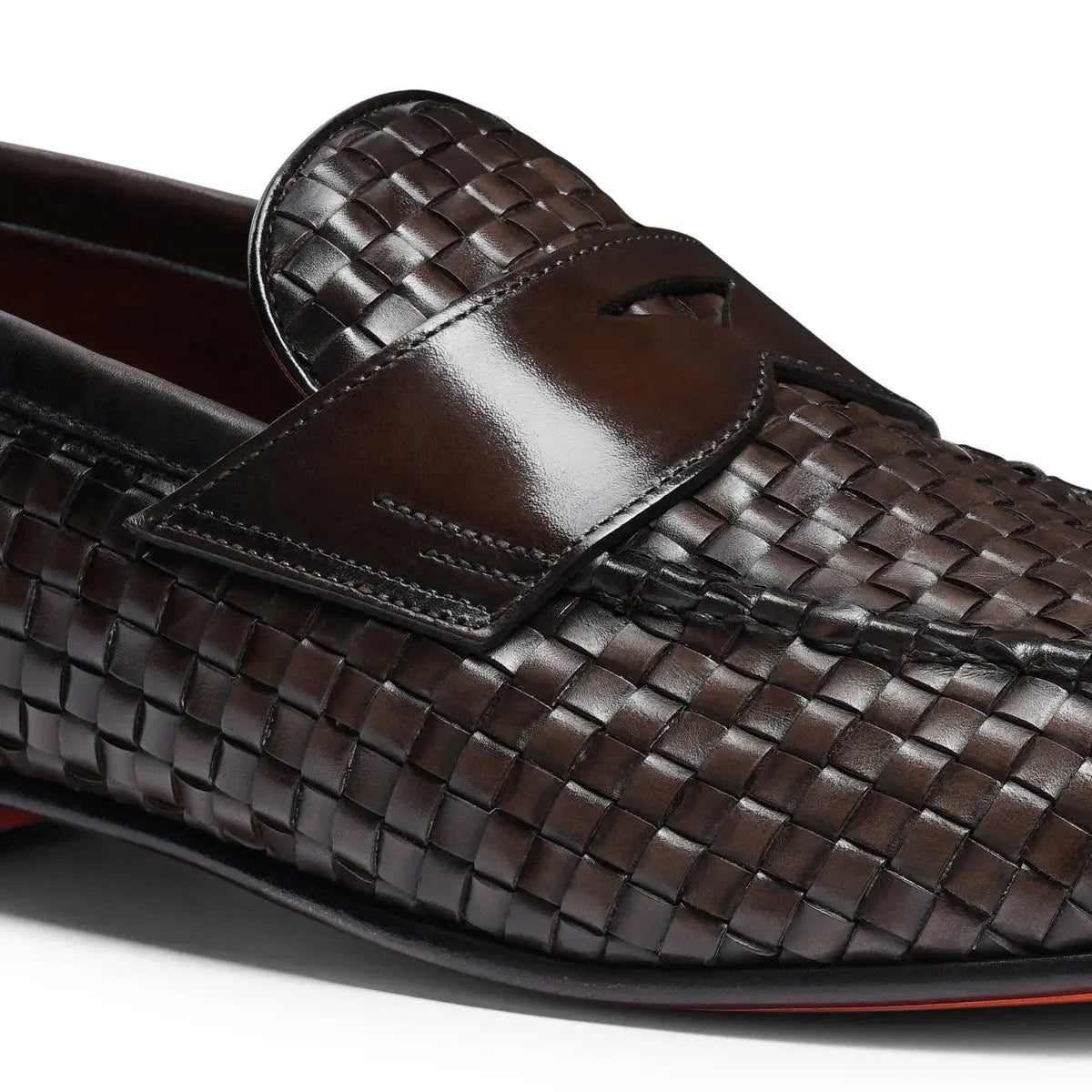 Brown Woven Leather Loafer SHOES Santoni   