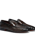 Brown Woven Leather Loafer SHOES Santoni   