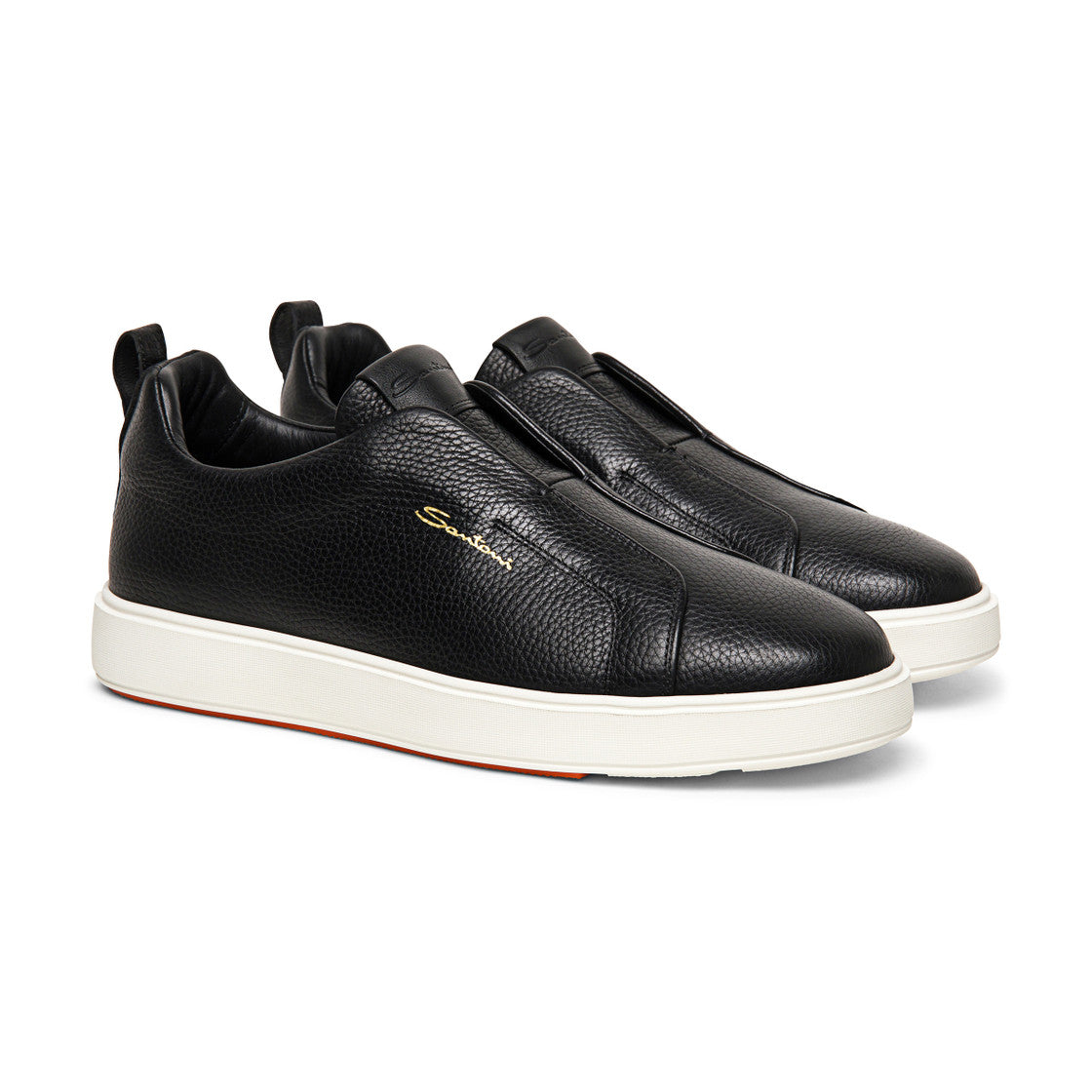 Black Tumbled Leather Slip-On Sneaker Sneaker Santoni   