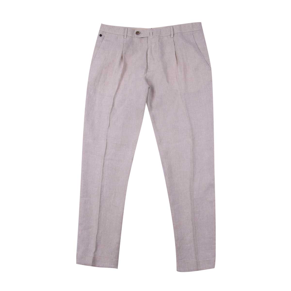 Beige Linen Regular Fit Trousers  Robert Old   