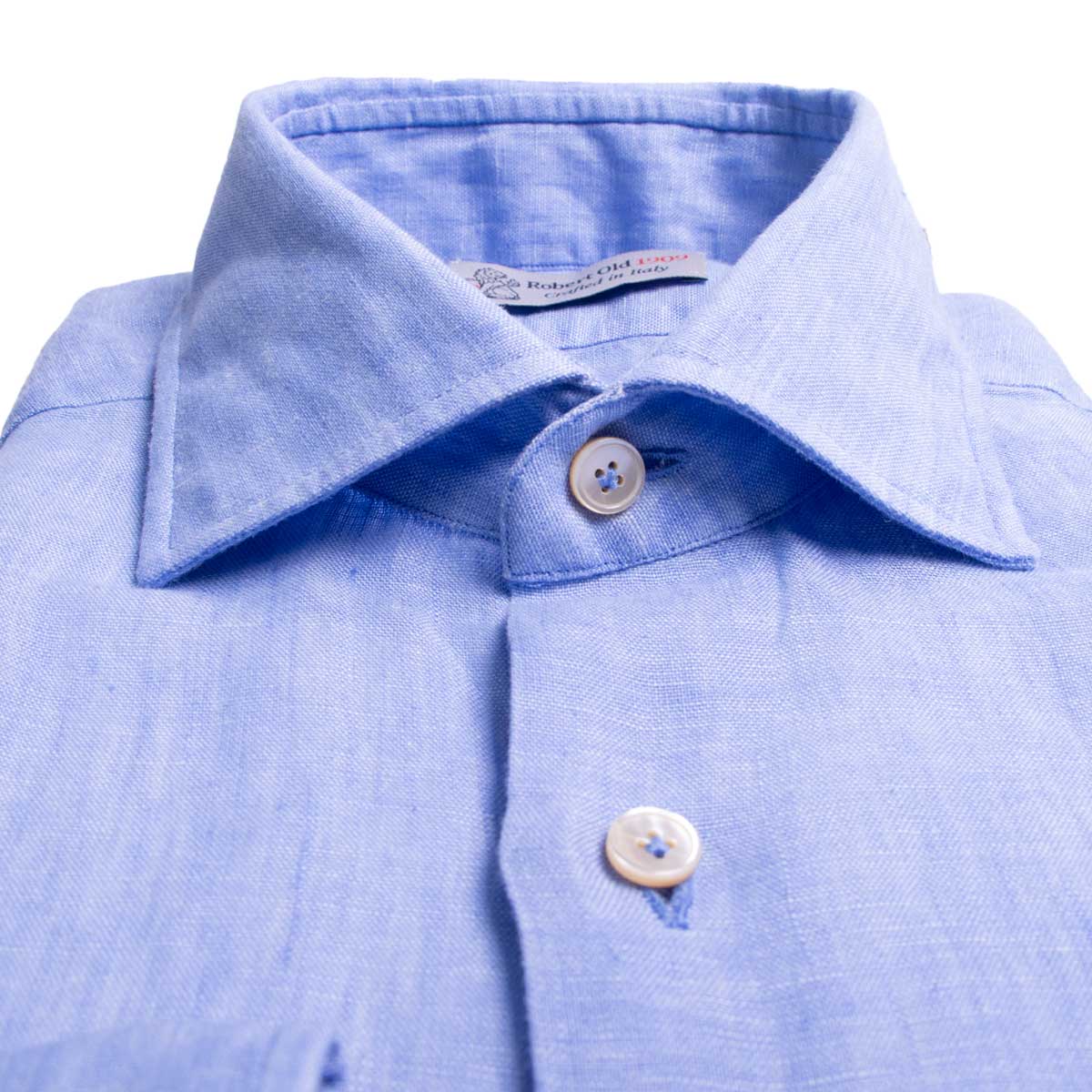 Light Blue Italian Linen Long Sleeve Shirt L/S SHIRTS Robert Old   