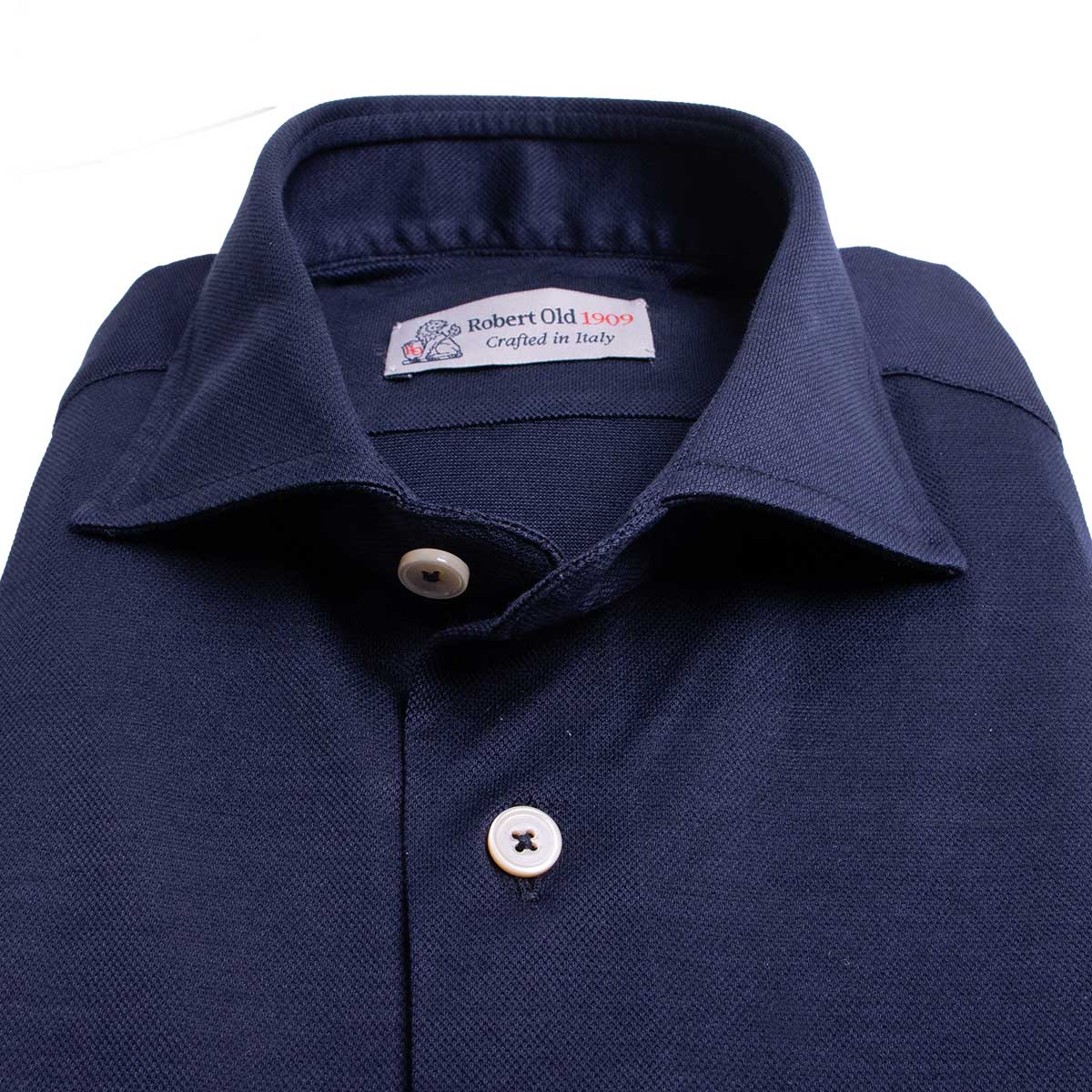 Navy Piqué Long Sleeve Shirt L/S SHIRTS Robert Old   