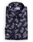 Navy Floral Pure Italian Linen Shirt L/S SHIRTS Robert Old   