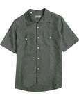 Dark Green Italian Linen Short Sleeve Shirt S/S SHIRTS Robert Old   