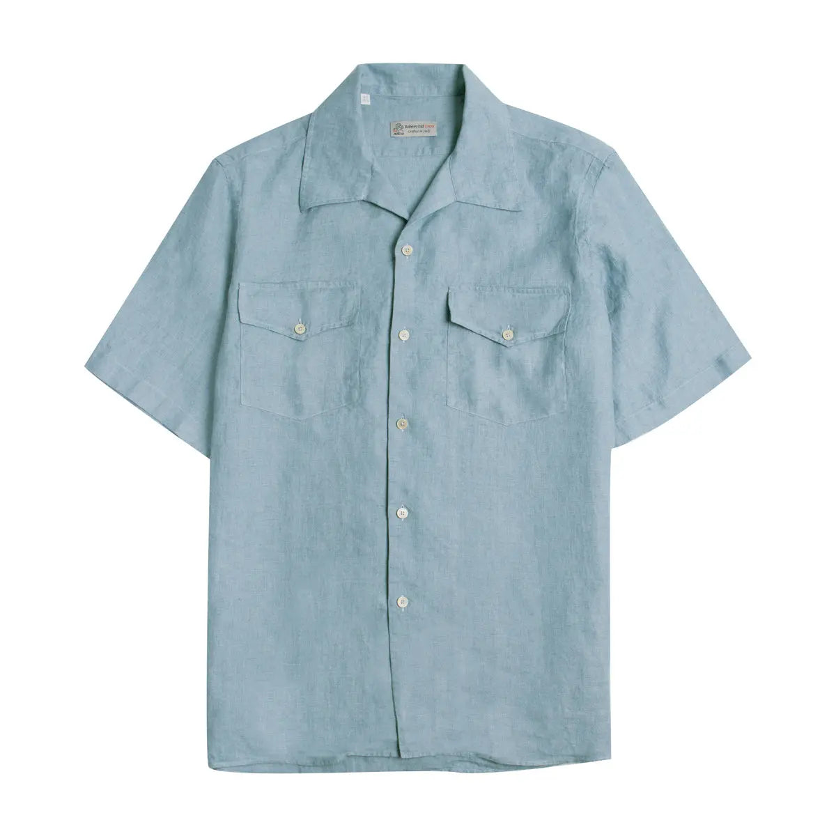 Light Blue Italian Linen Short Sleeve Shirt S/S SHIRTS Robert Old   