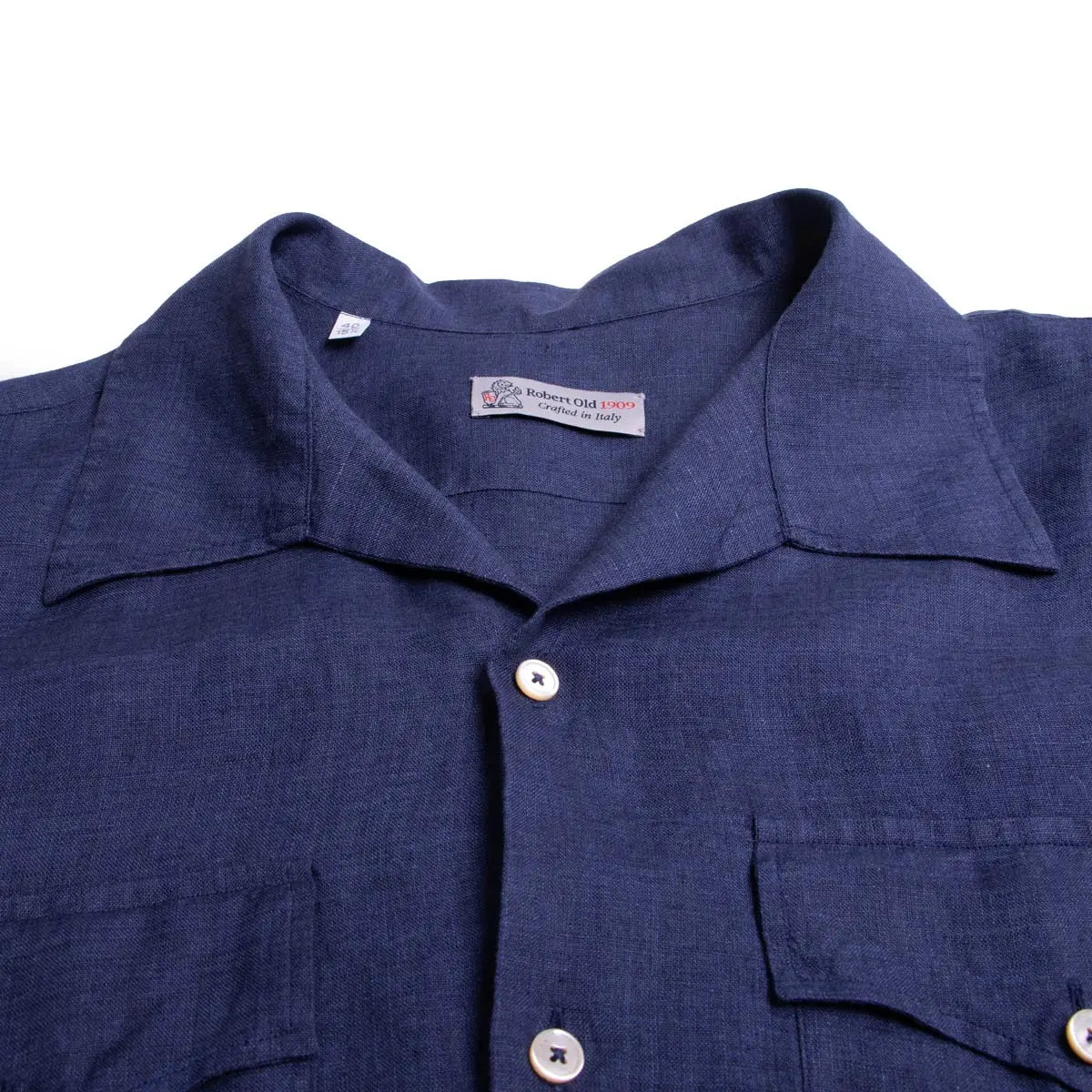 Navy Linen Italian Short Sleeve Shirt S/S SHIRTS Robert Old   