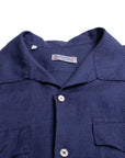 Navy Linen Italian Short Sleeve Shirt S/S SHIRTS Robert Old   