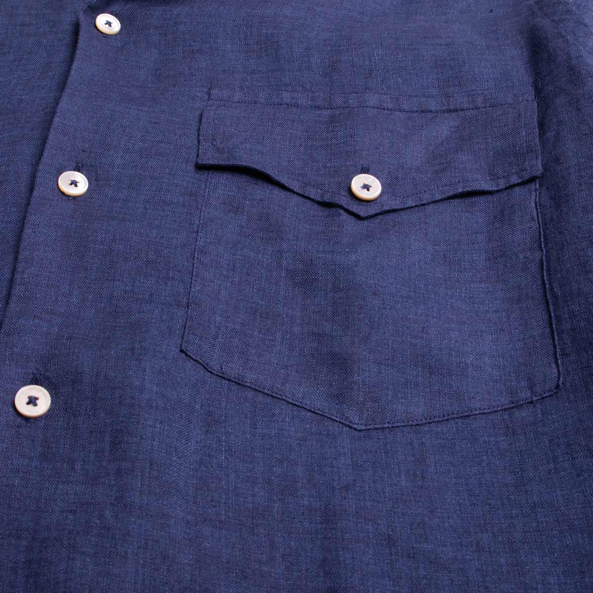 Navy Linen Italian Short Sleeve Shirt S/S SHIRTS Robert Old   