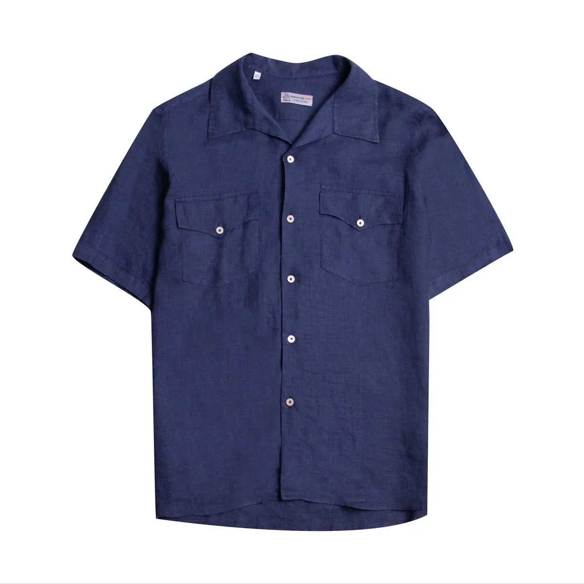 Navy Linen Italian Short Sleeve Shirt S/S SHIRTS Robert Old   