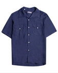 Navy Linen Italian Short Sleeve Shirt S/S SHIRTS Robert Old   