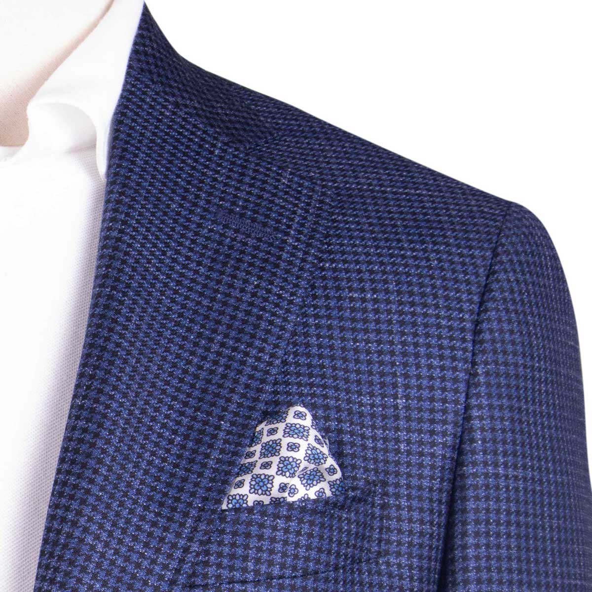 Navy Houndstooth Wool, Silk and Linen Jacket JACKETS Robert Old   