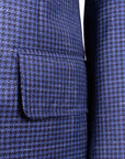 Navy Houndstooth Wool, Silk and Linen Jacket JACKETS Robert Old   