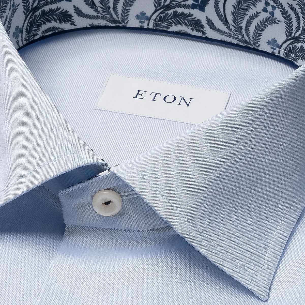 Light Blue Floral Trim Signature Twill Slim Fit Shirt Eton