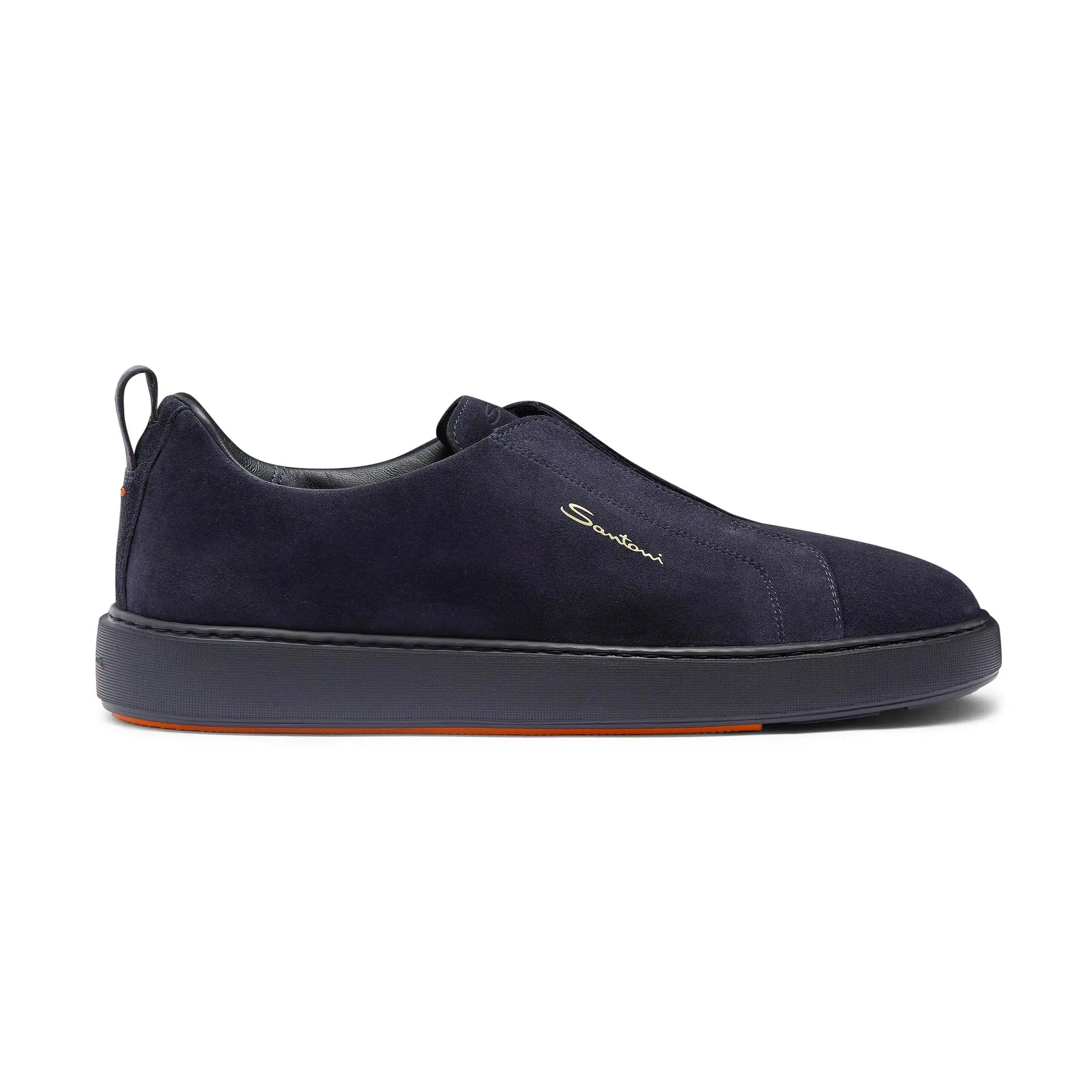 Navy Tumbled Leather Slip-on Sneaker SHOES Santoni   