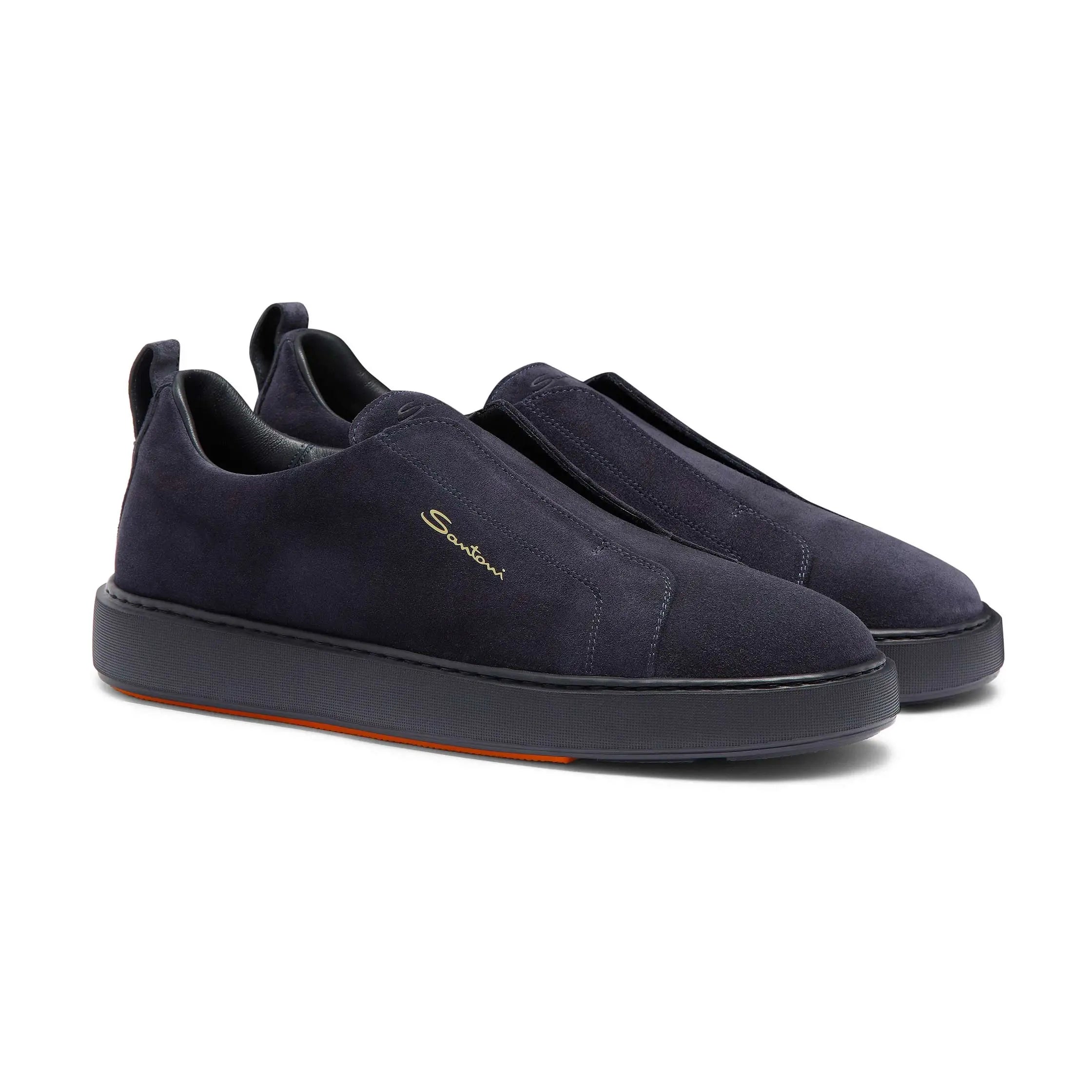 Navy Tumbled Leather Slip-on Sneaker SHOES Santoni   