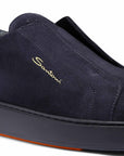 Navy Tumbled Leather Slip-on Sneaker SHOES Santoni   