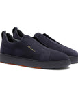 Navy Tumbled Leather Slip-on Sneaker SHOES Santoni   