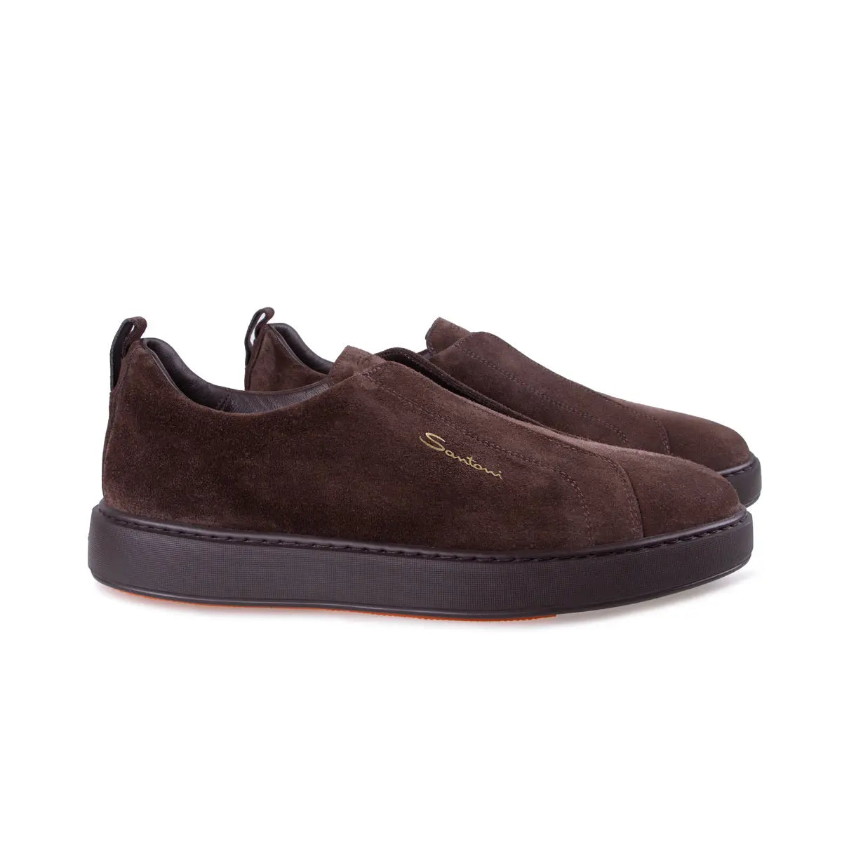 Dark Brown Tumbled Leather Slip-on Sneaker SHOES Santoni   