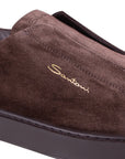 Dark Brown Tumbled Leather Slip-on Sneaker SHOES Santoni   