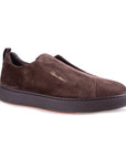 Dark Brown Tumbled Leather Slip-on Sneaker SHOES Santoni   