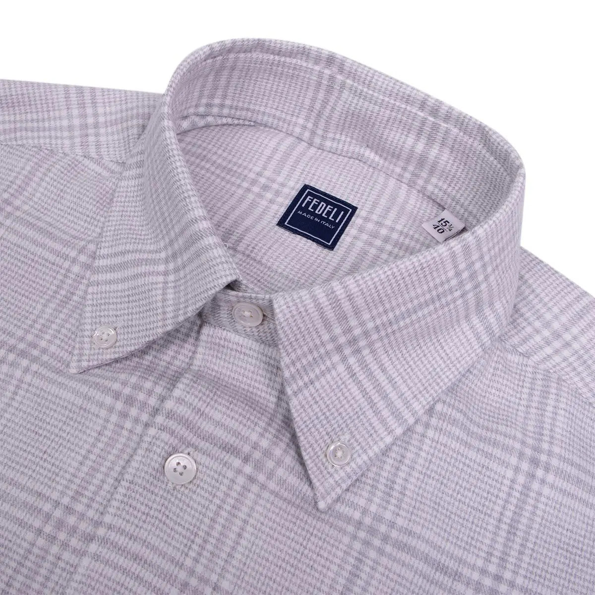 Grey Check Alberto Slim Fit Brushed Cotton Long Sleeve Shirt FEDELI