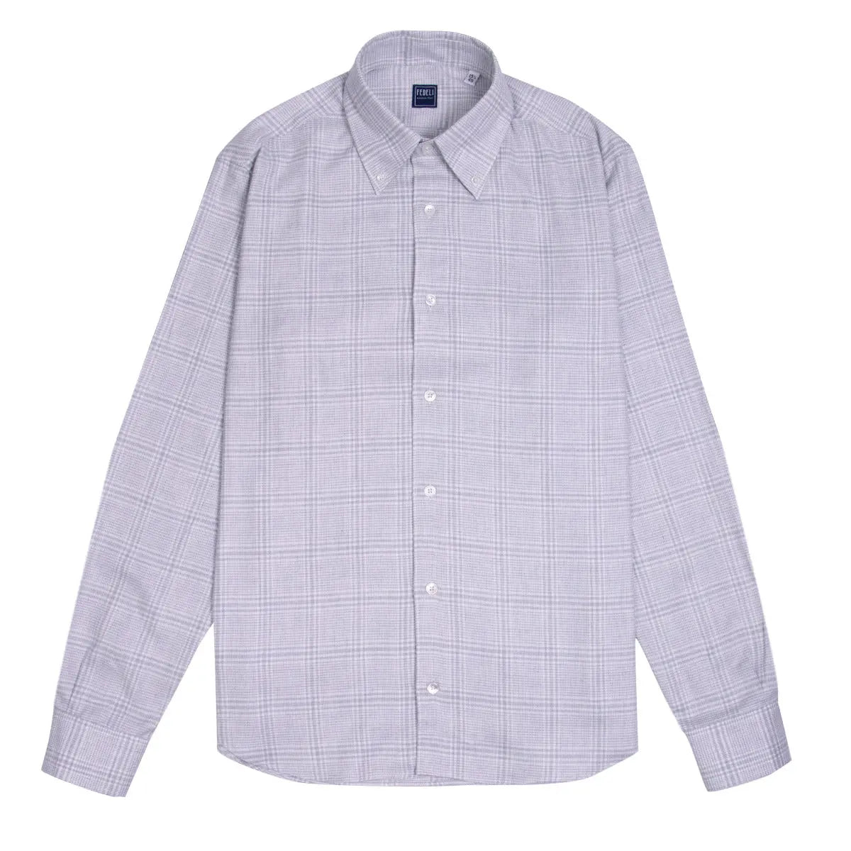 Grey Check Alberto Slim Fit Brushed Cotton Long Sleeve Shirt FEDELI