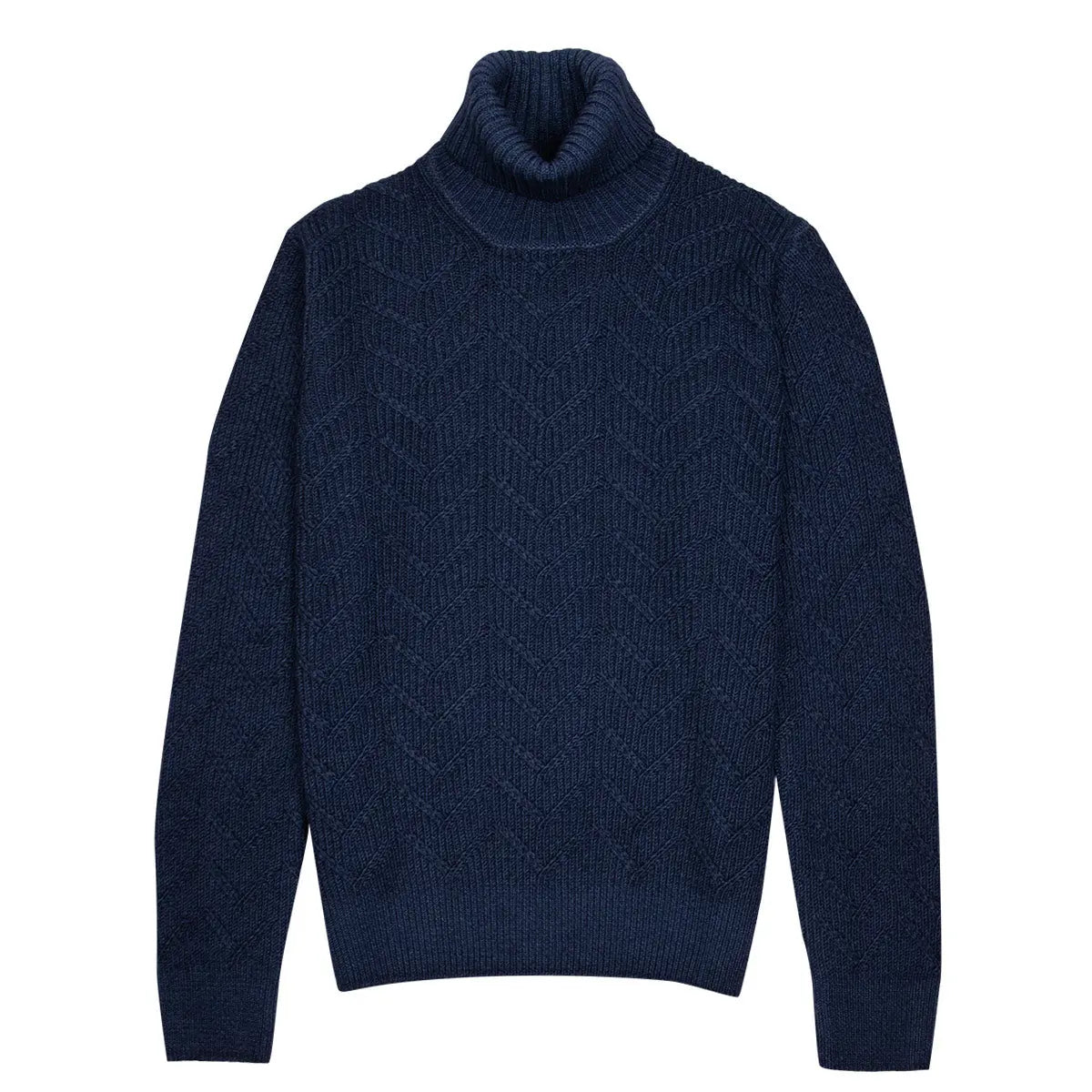 Oil Blue Herringbone Virgin Wool Knit Sweater Robert Old