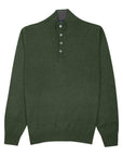 Moss Green Wool & Cashmere Button Neck Sweater