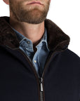 Navy 'Bellati' Wool & Cashmere Bomber Jacket