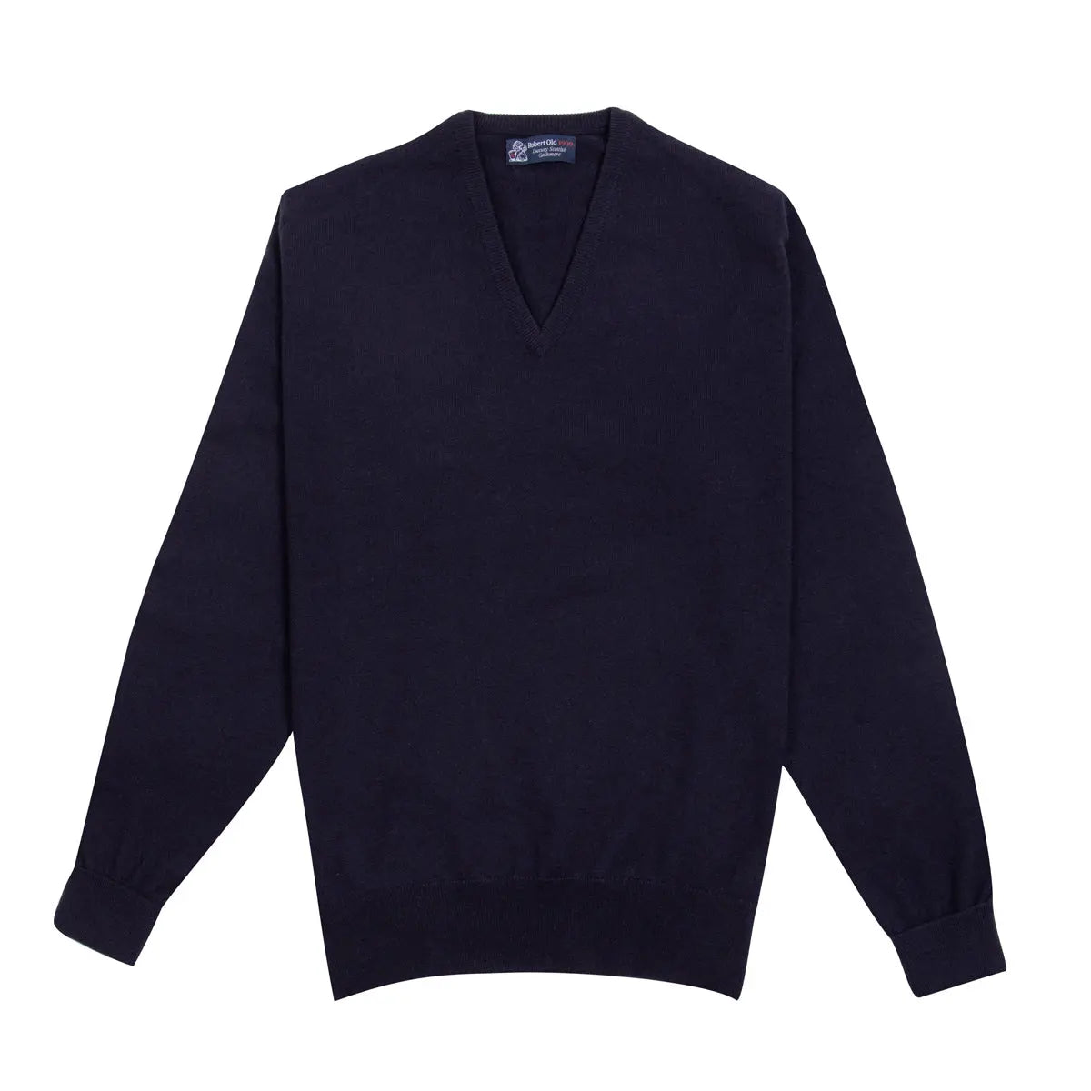 Dark Navy Chatsworth 2ply V-Neck Cashmere Sweater Robert Old