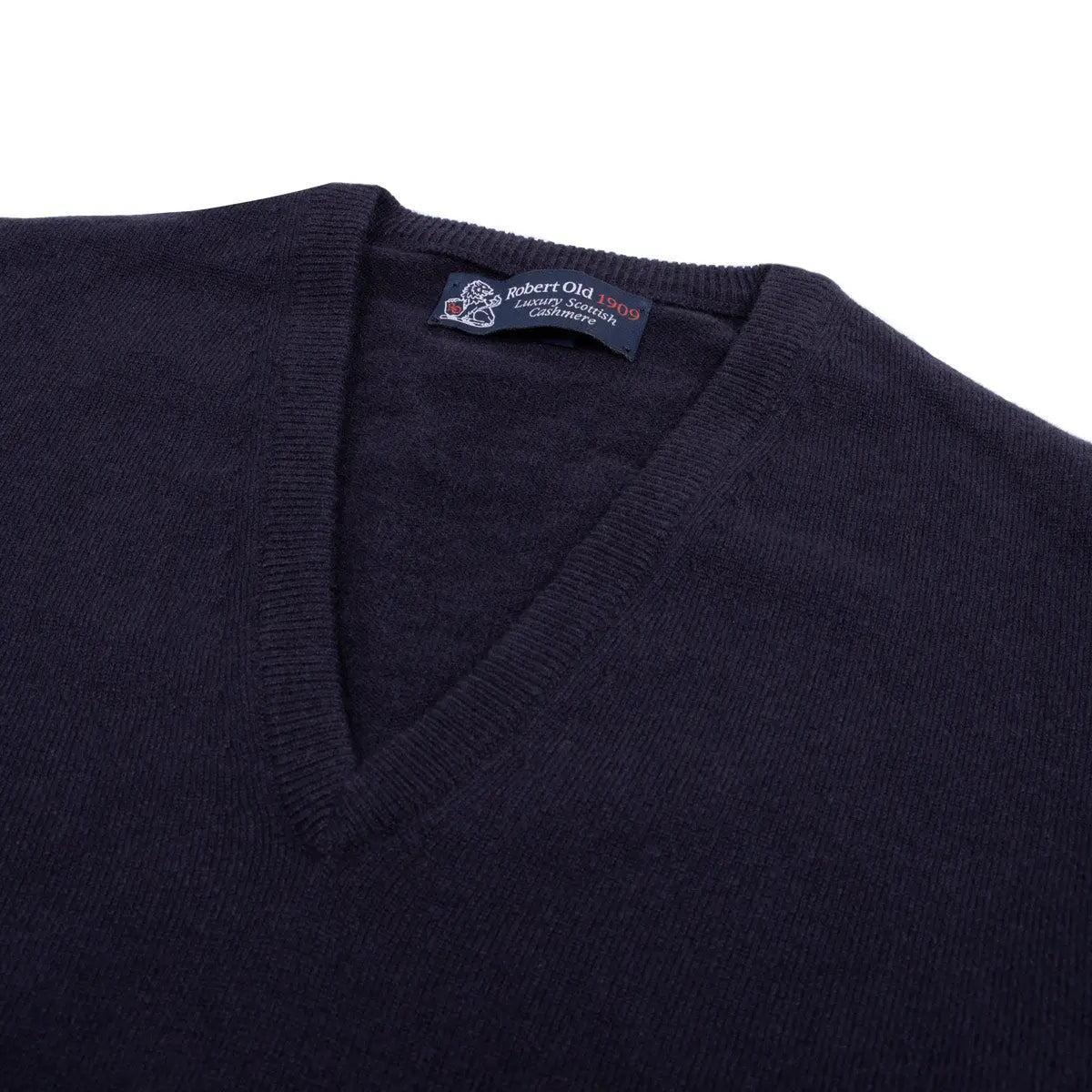 Dark Navy Chatsworth 2ply V-Neck Cashmere Sweater Robert Old